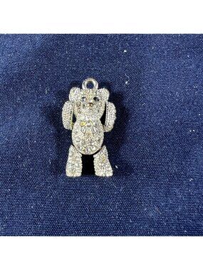 Silver Rhinestone Teddy Bear Pendant Charm With Movable Limbs